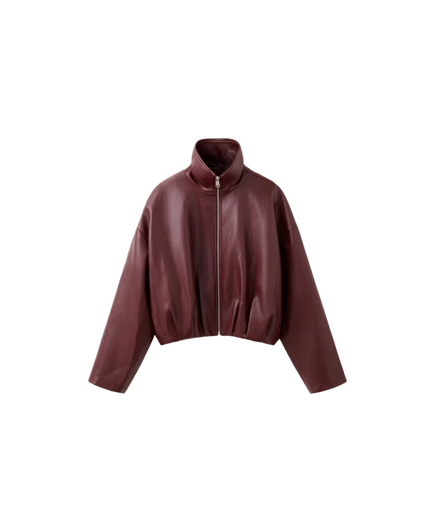 Женская куртка Mango Faux Leather Funnel Neck, цвет: Тёмно-бордовый — фото 1