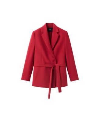 Women's Double-Breasted Belted V-Neck Blazer