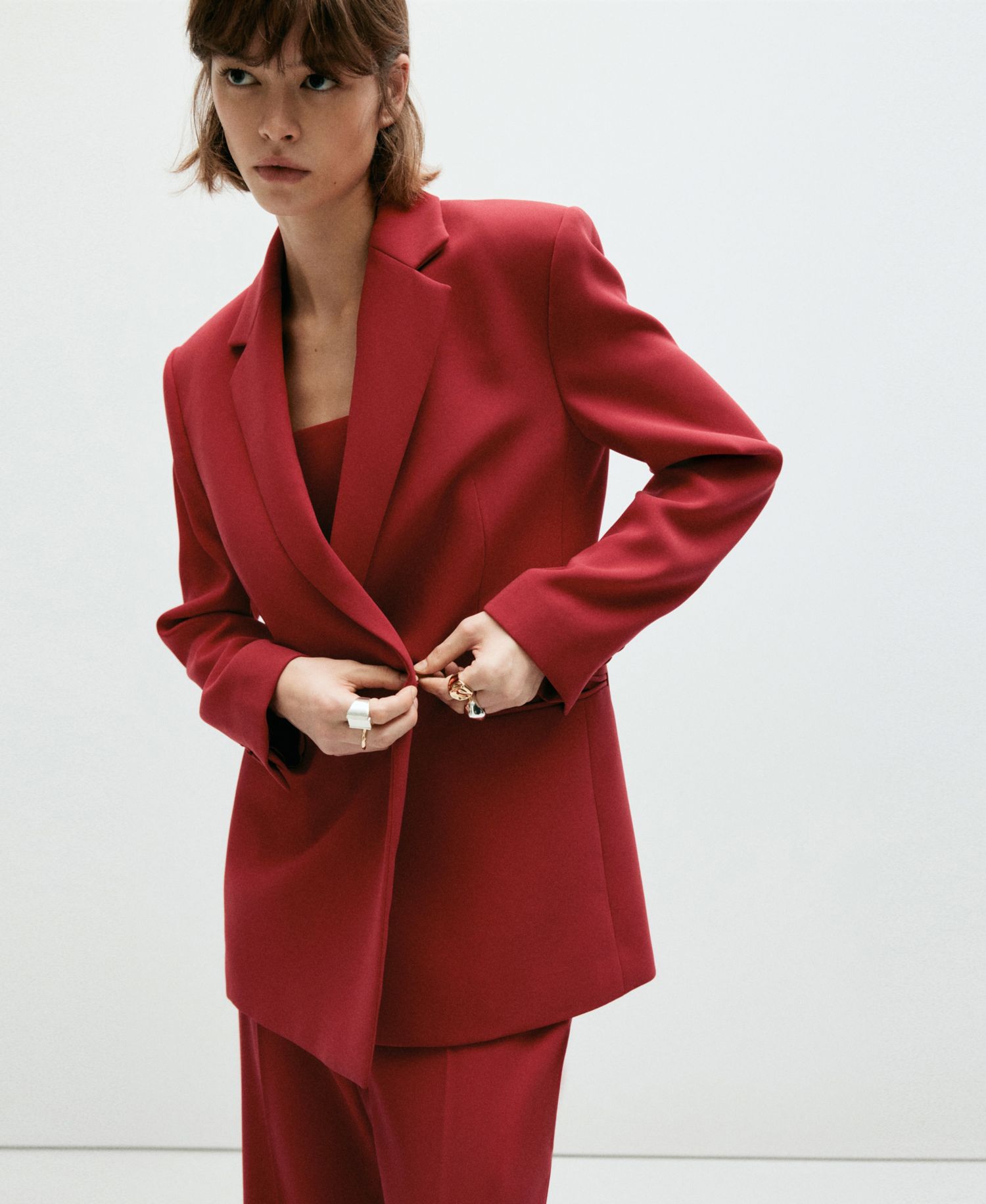 Women's Double-Breasted Belted V-Neck Blazer