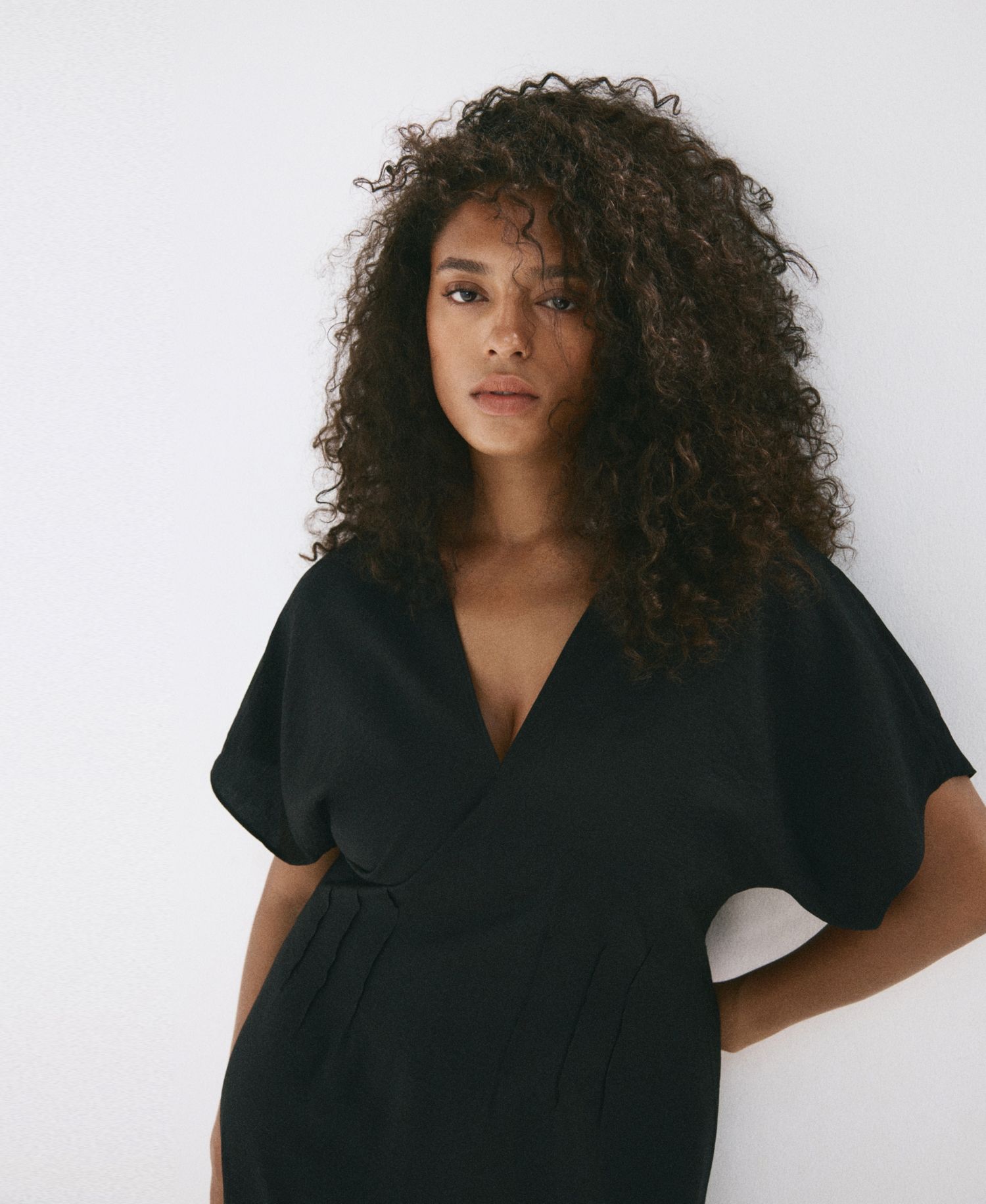 Women's V-Neck Ruched Midi Dress