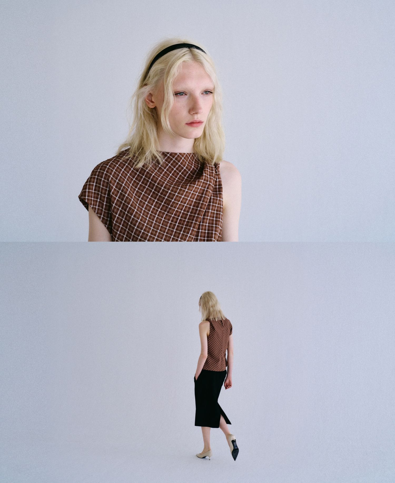 Women's Asymmetric Checked Sleeveless Blouse