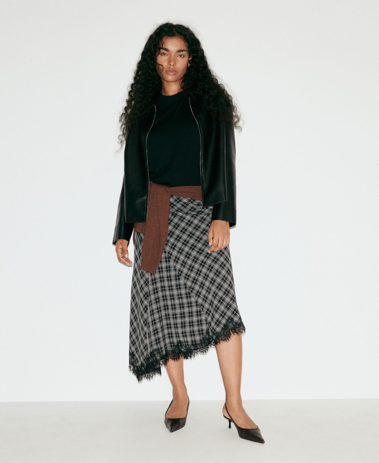 Women's Plaid Midi Lace-Trim Skirt