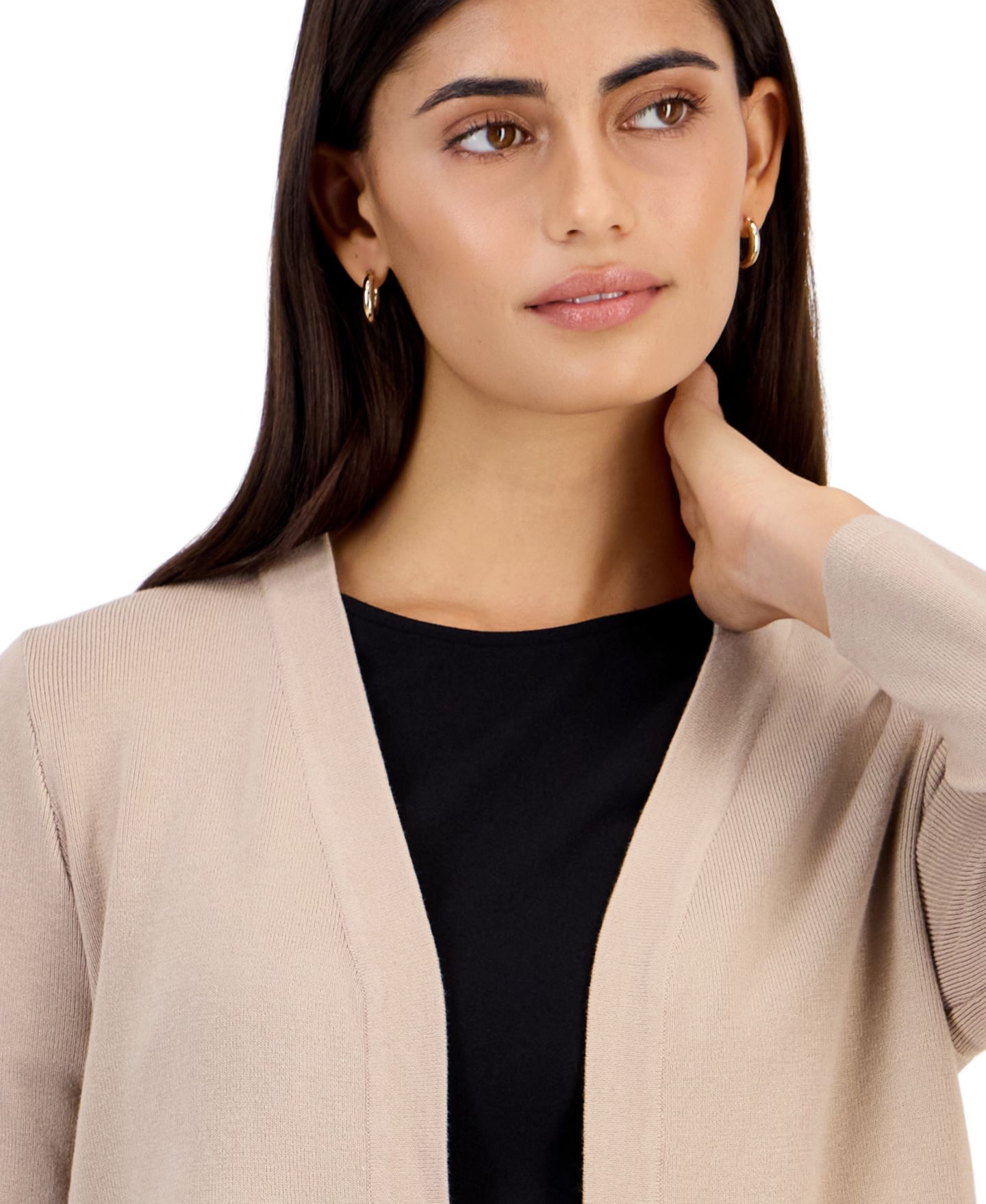 Женский кардиган Anne Klein Essentials Petite Newport Open-Front, цвет: Чёрный — фото 7