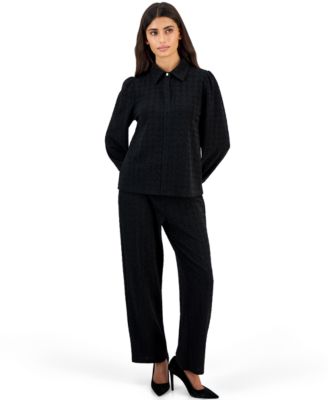Women's Houndstooth Pull-On Wide-Leg Top and Pants, 2-Piece Set