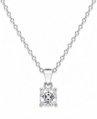 Cubic Zirconia Solitaire Pendant Necklace, 16" + 2" extender in Gold Plate