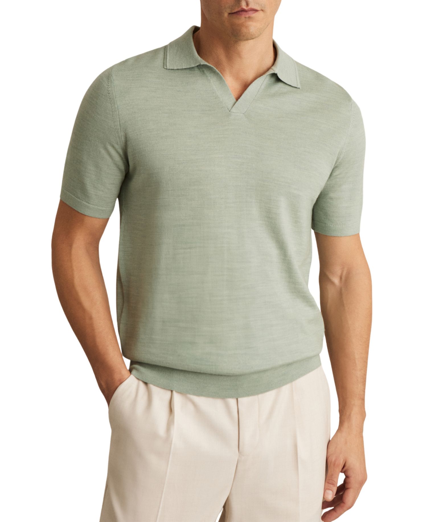 Men's Duchie Merino Wool Open-Collar Fine-Knit Polo Shirt