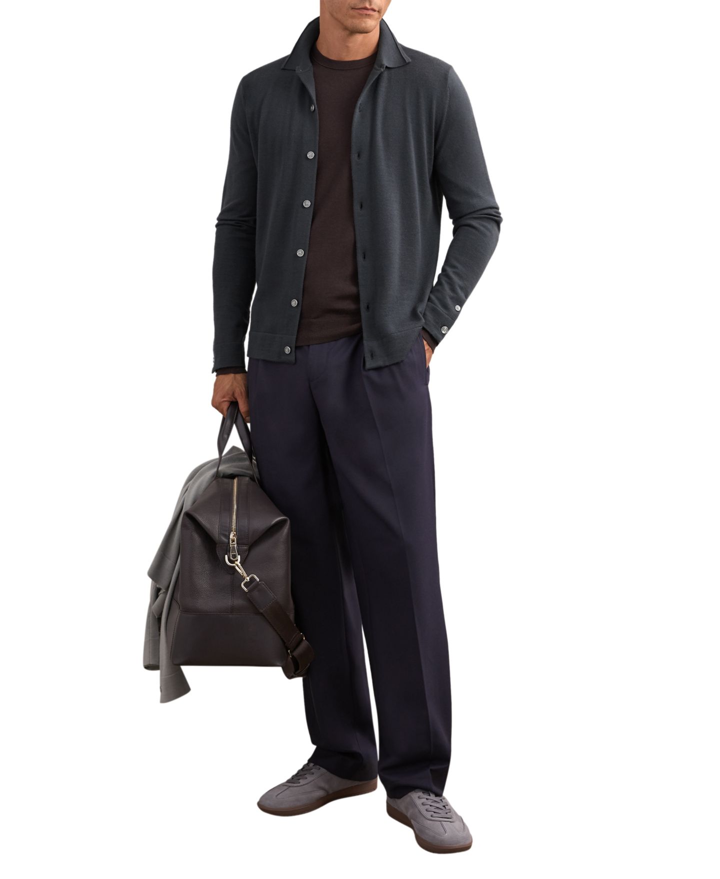 Мужской кардиган REISS Forbes Merino Wool Slim Fit, цвет: Зелёный — фото 4