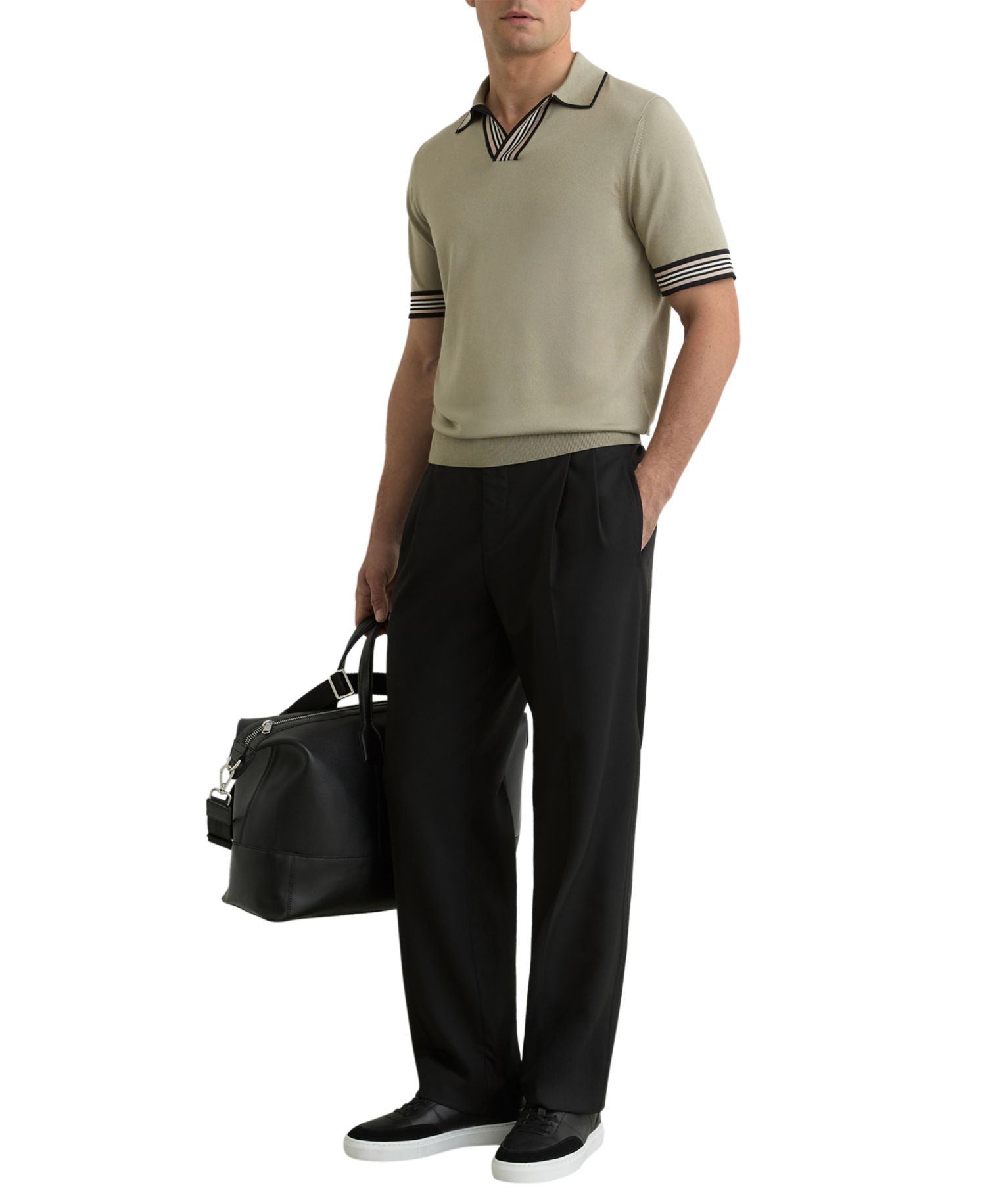 Men's Poole Compact-Knit Stripe-Tipped Regular Fit Polo Shirt