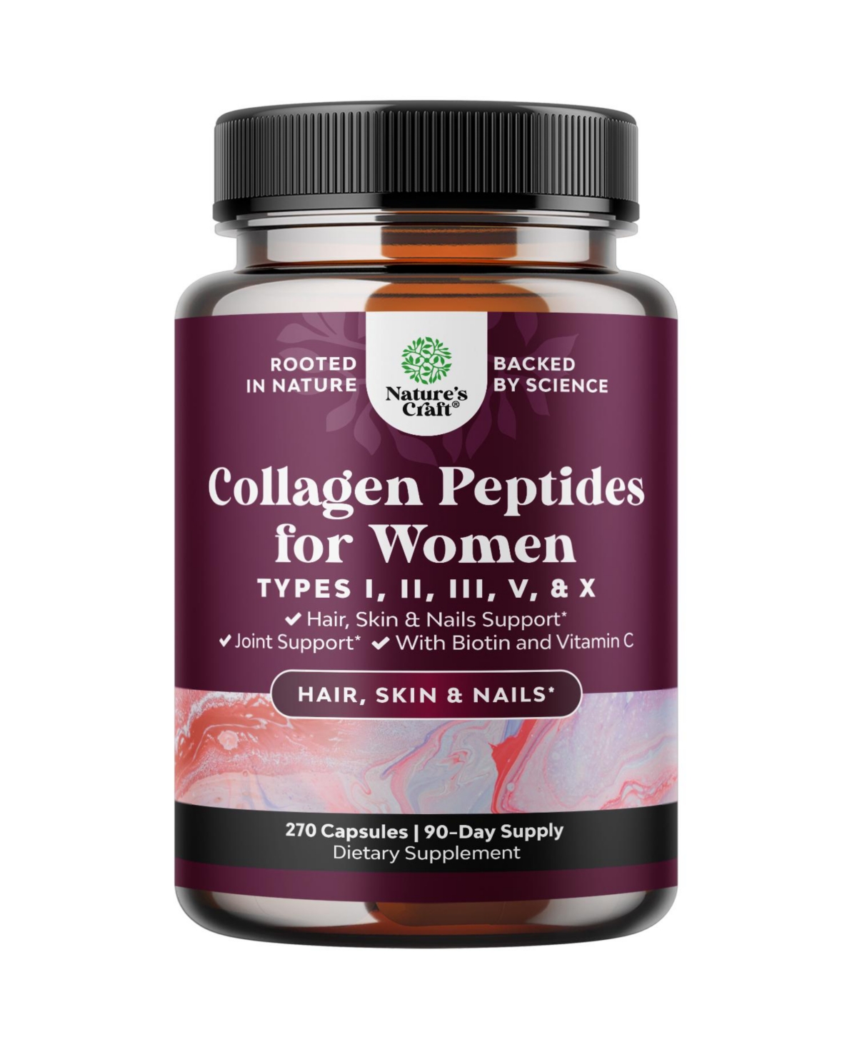 Nature's Craft Multi Collagen Complex with Biotin | Collagen Peptides | 270 Count