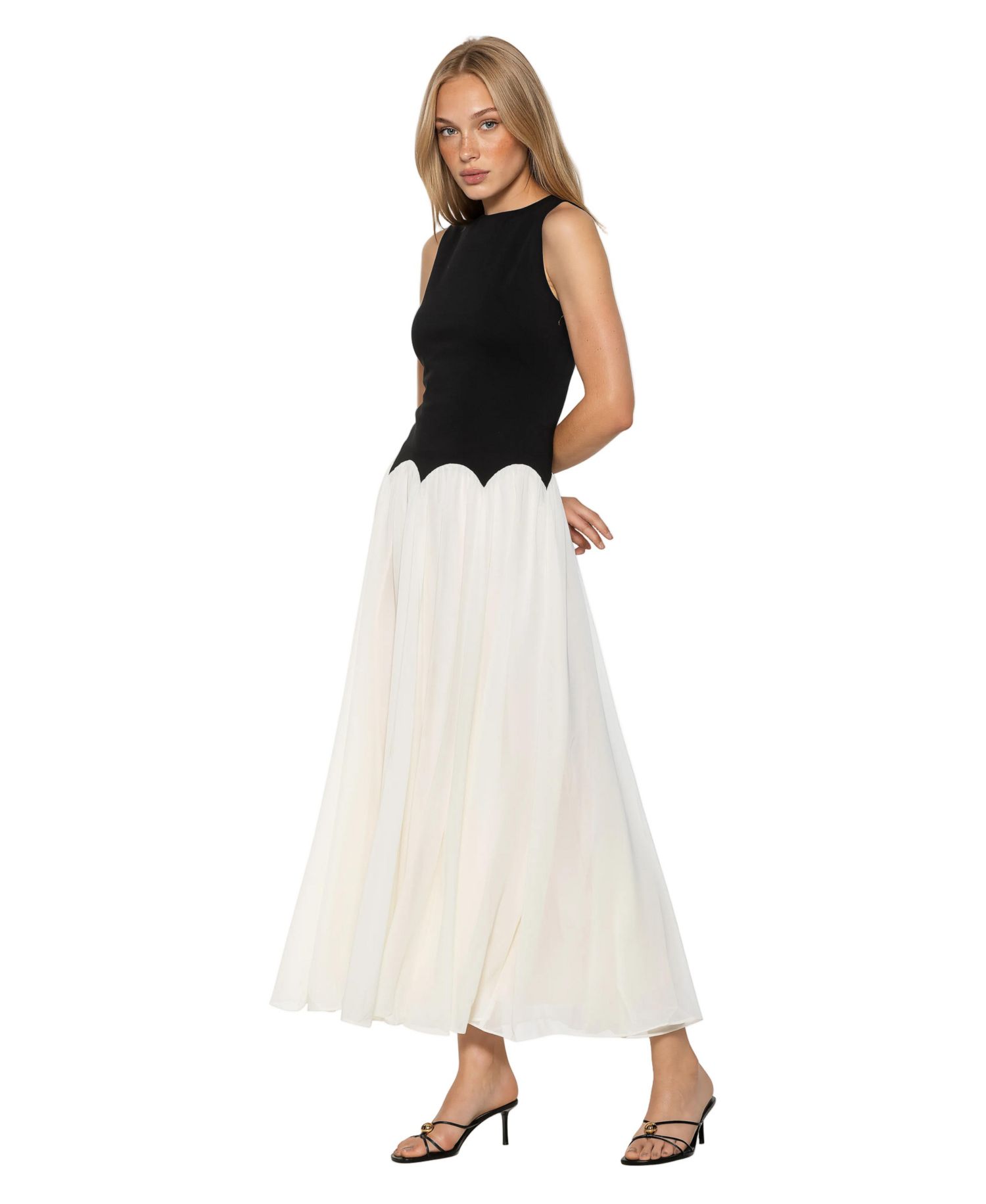 Women's Emilia Crewneck Sleeveless Dropped-Waist Chiffon Midi Dress