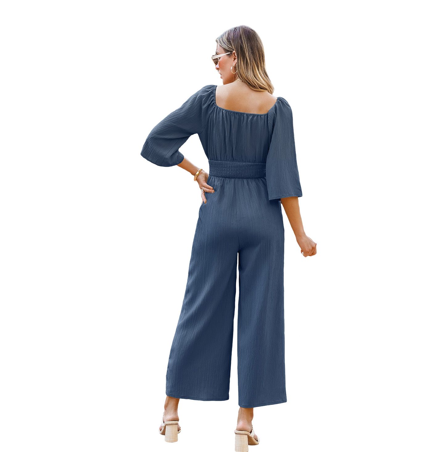 Женский комбинезон Cupshe Square Neck Straight Leg Jumpsuit, цвет: Тёмный синий — фото 3