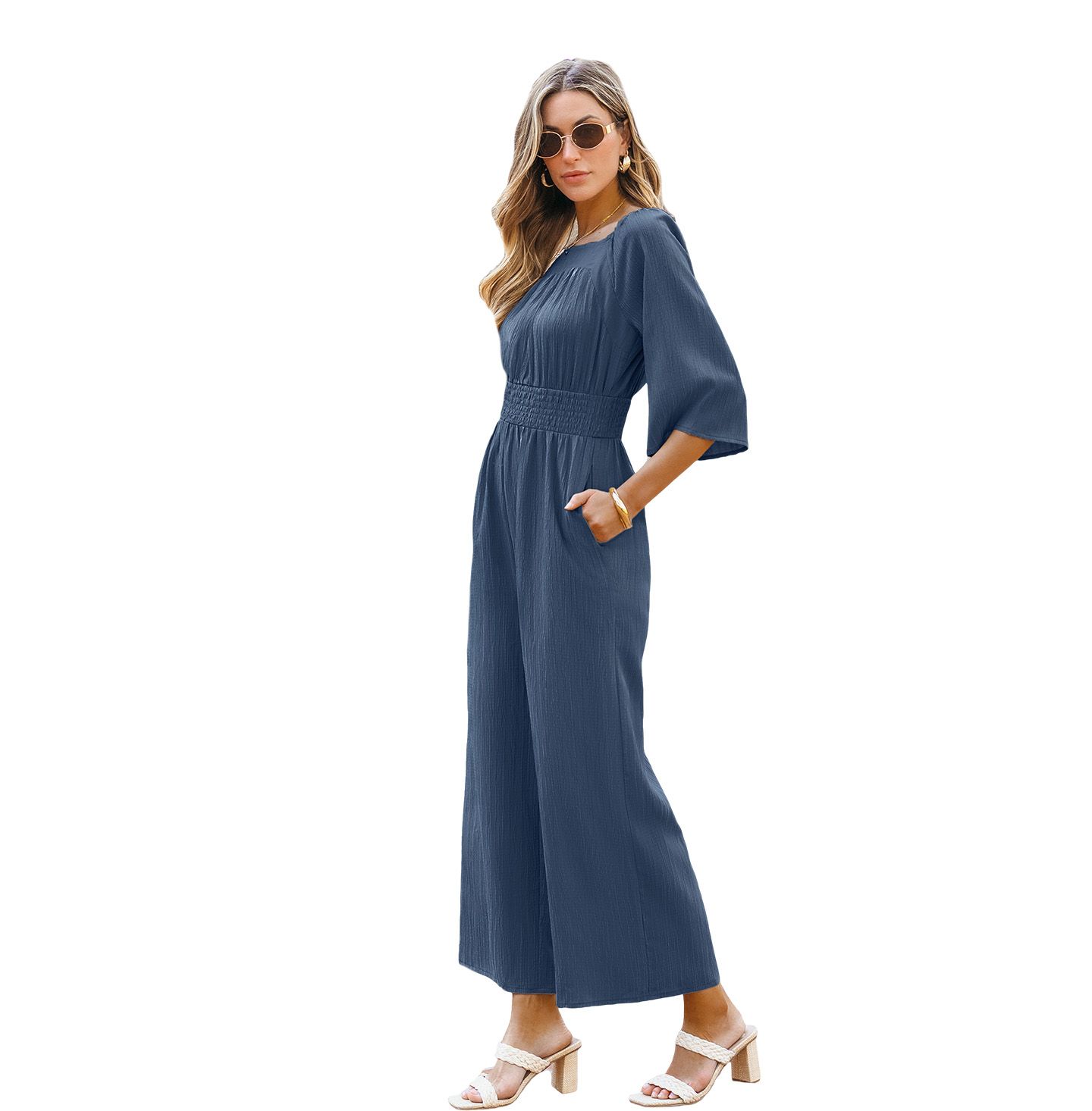 Женский комбинезон Cupshe Square Neck Straight Leg Jumpsuit, цвет: Тёмный синий — фото 2