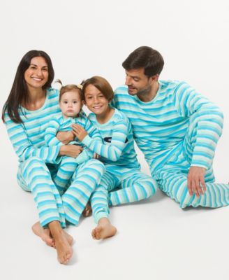 Matching Family Aqua Blue & White Orca Striped Cotton Pajamas