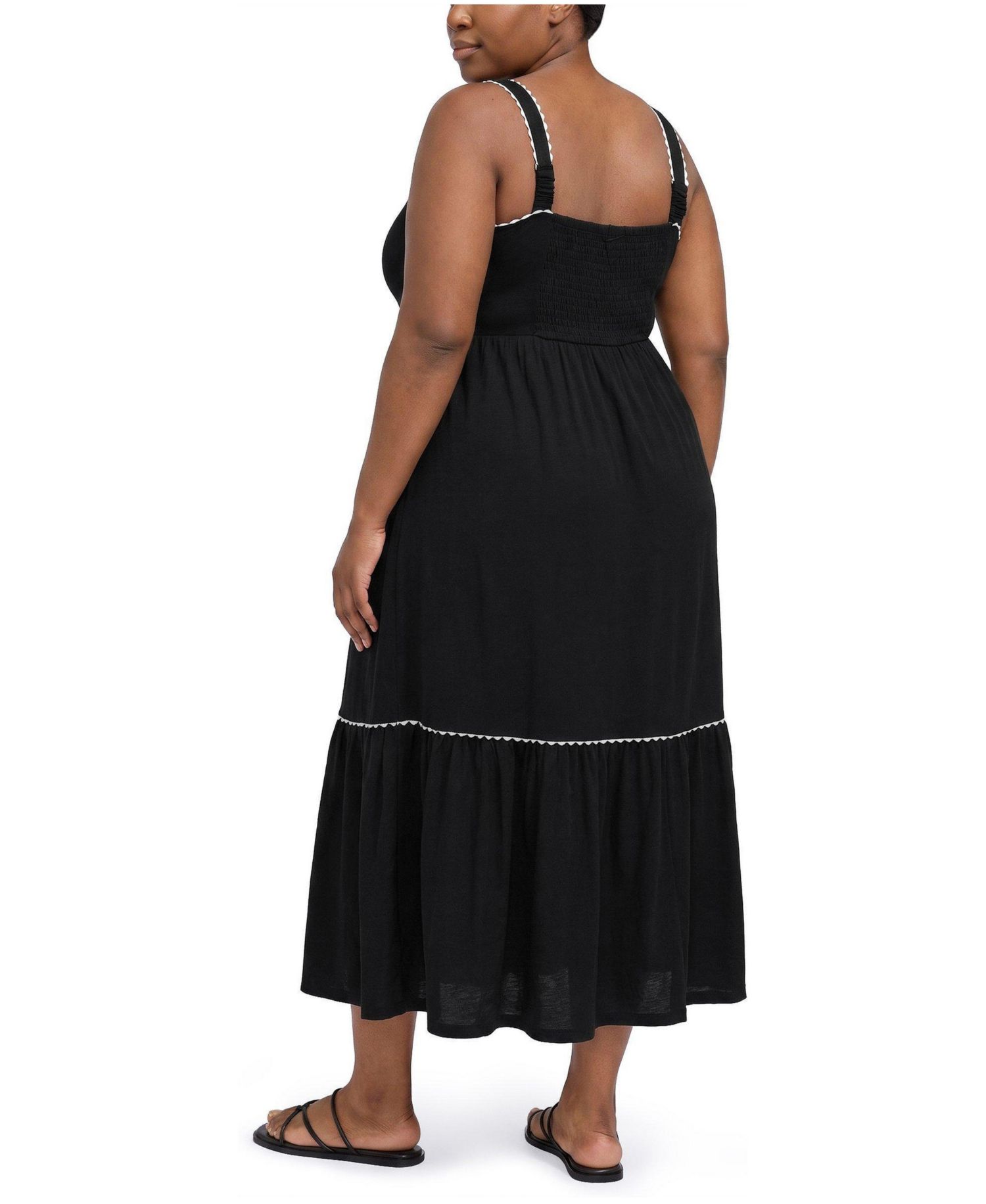 Plus Size Belle Isle Empire-Waist High-Low Hem Scallop-Trim Maxi Dress