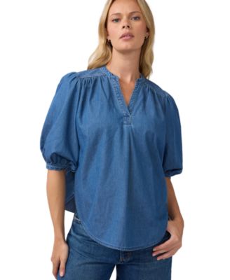 Maternity Popover Chambray Relaxed-Fit Blouse