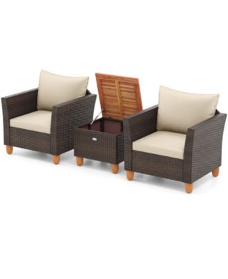 3 Piece Patio PE Wicker Furniture Set Outdoor Conversation Bistro Set with Cushions