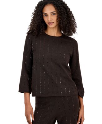 Women's Fitted Crewneck 3/4-Sleeve Pullover Sweater