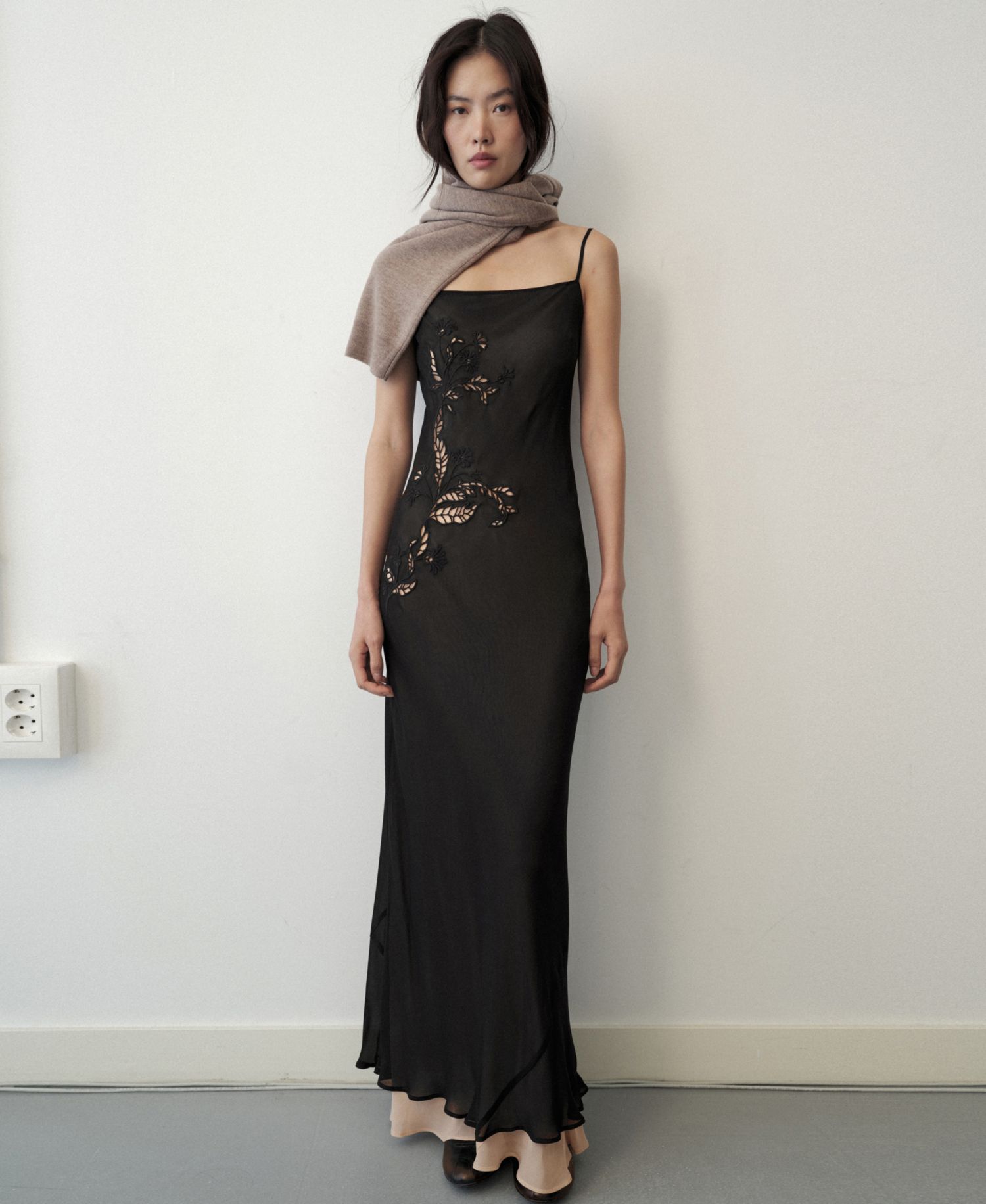 Women's Selection Square Neck Lace Detail Chiffon Slip Dress