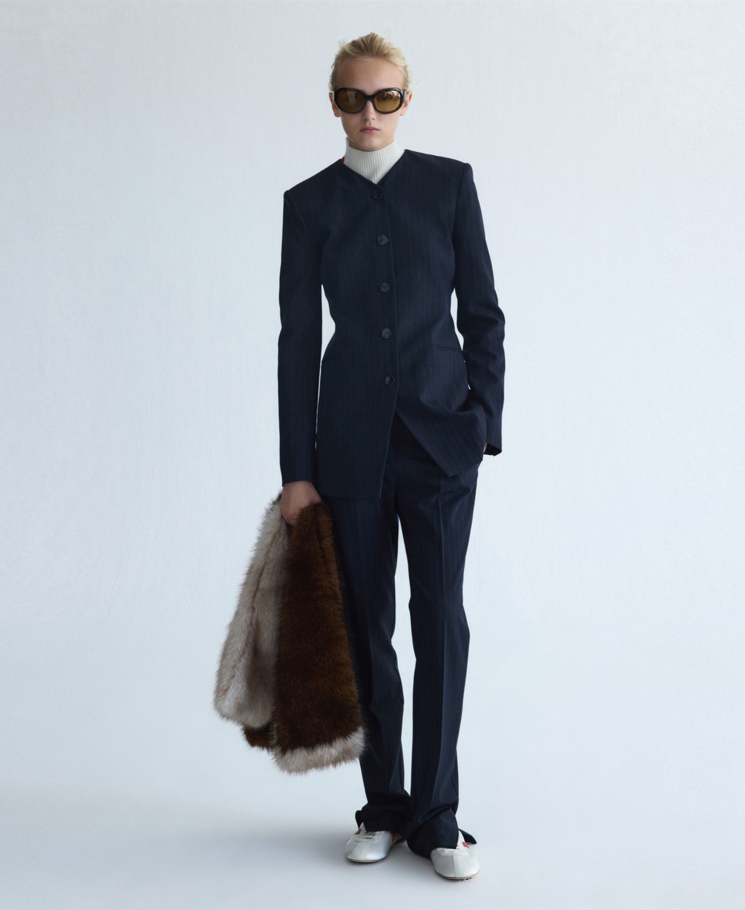 Women's Selection Pinstripe V-Neck Wool-Blend Blazer