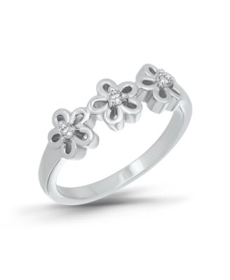 Cubic Zirconia 3-Flower Open Pinky Ring