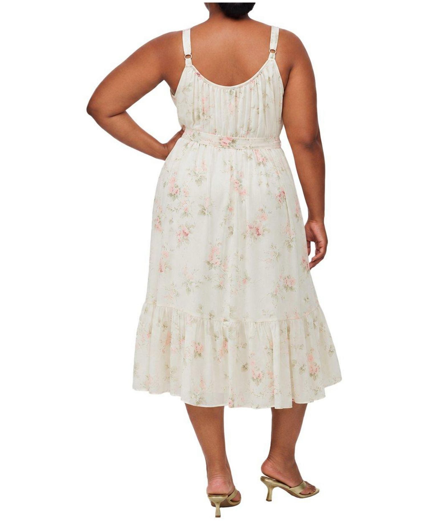 Plus Size Tea-Length Floral Scoop-Neck Dress