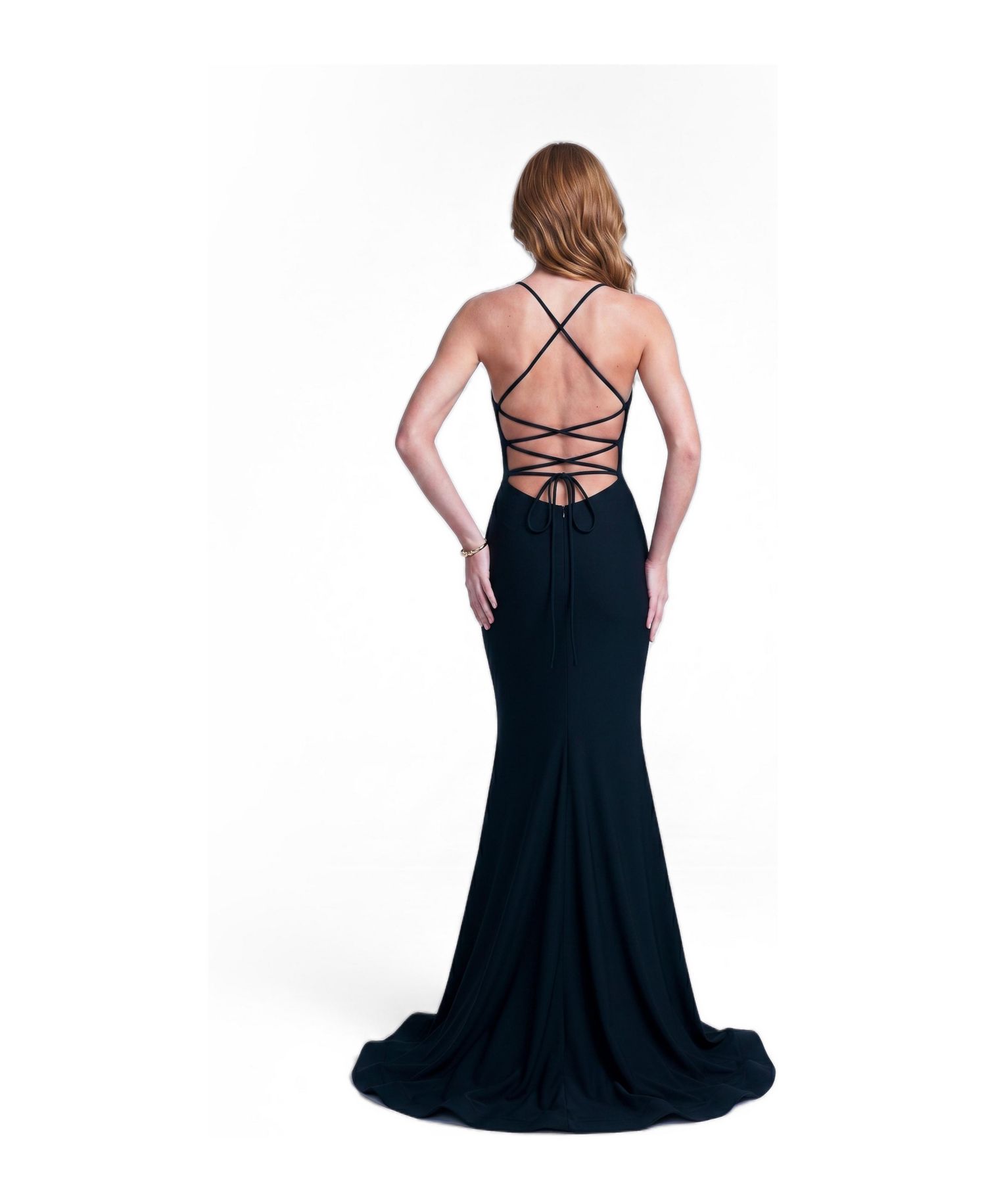 Women's Plunge-Neck Ruched Mermaid Gown