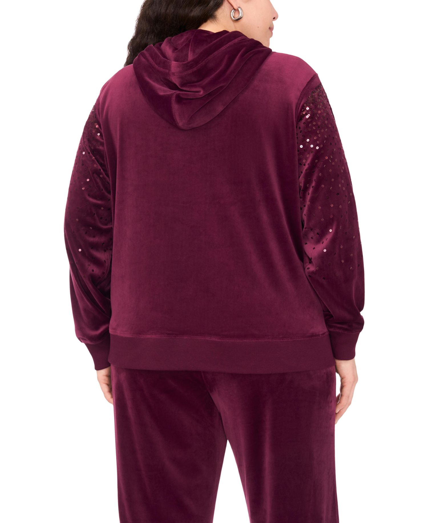 Plus Size Velour Zip-Front Hoodie Jacket
