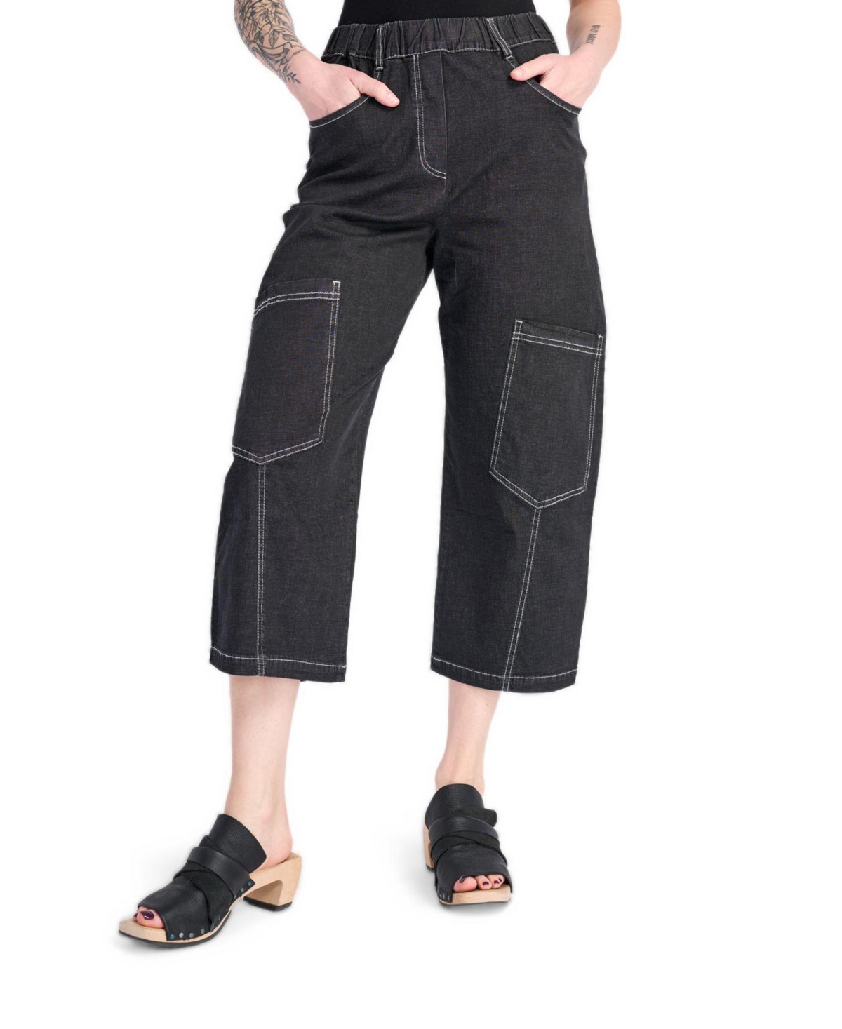 Alembika Women's Palma High-Waisted Cropped Wide-Leg Denim Capri Pants