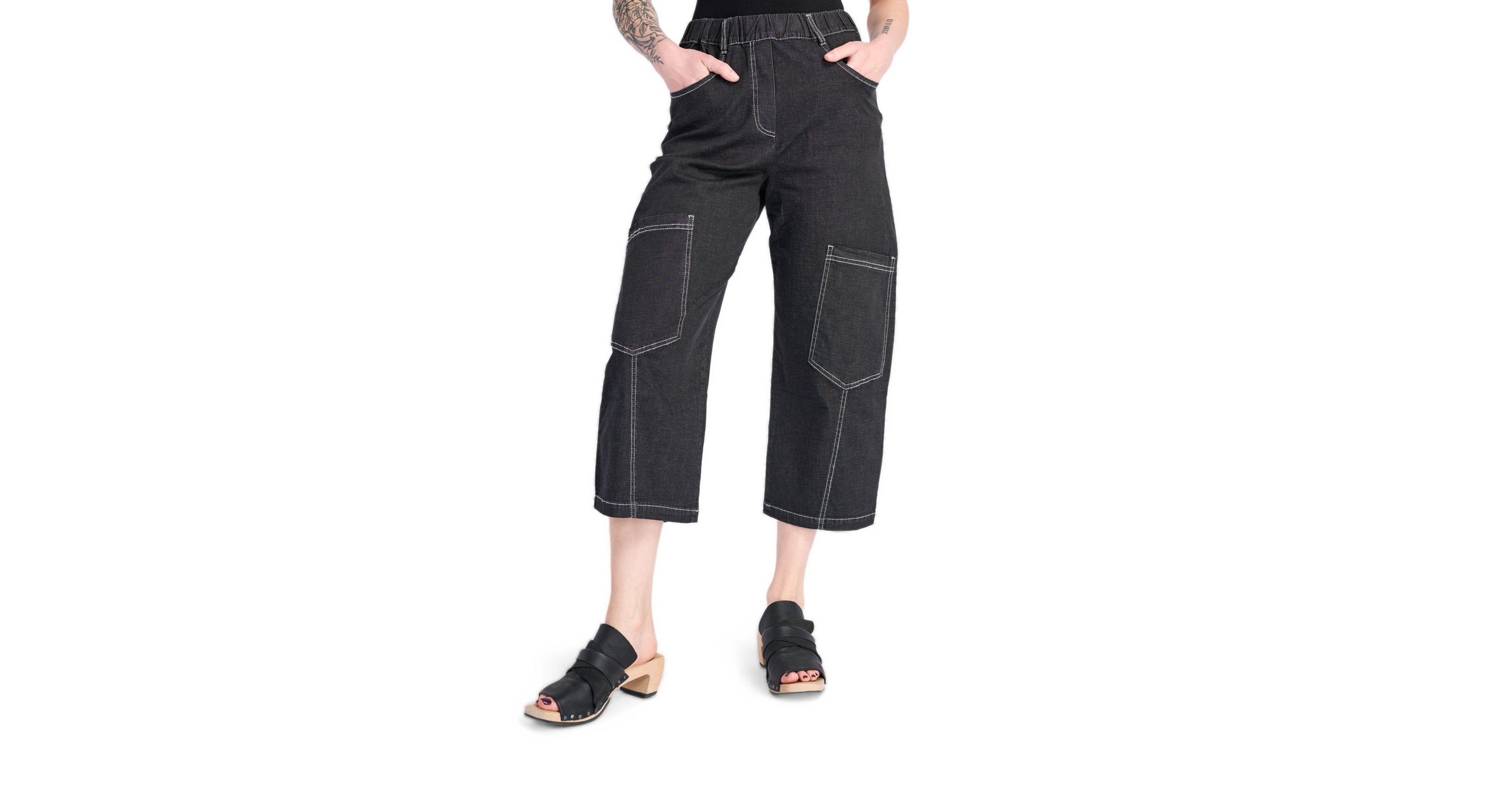 Alembika Women's Palma High-Waisted Cropped Wide-Leg Denim Capri Pants