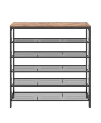 6 Tier Industrial Shoe Rack for Entryway, Steel, Particleboard Storage Organizer, 38.6 x 11.8 x 44.1 Inches