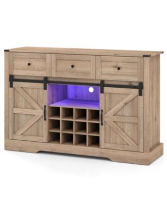 52-Inch Wine Bar Cabinet with Sliding LED Barn Doors