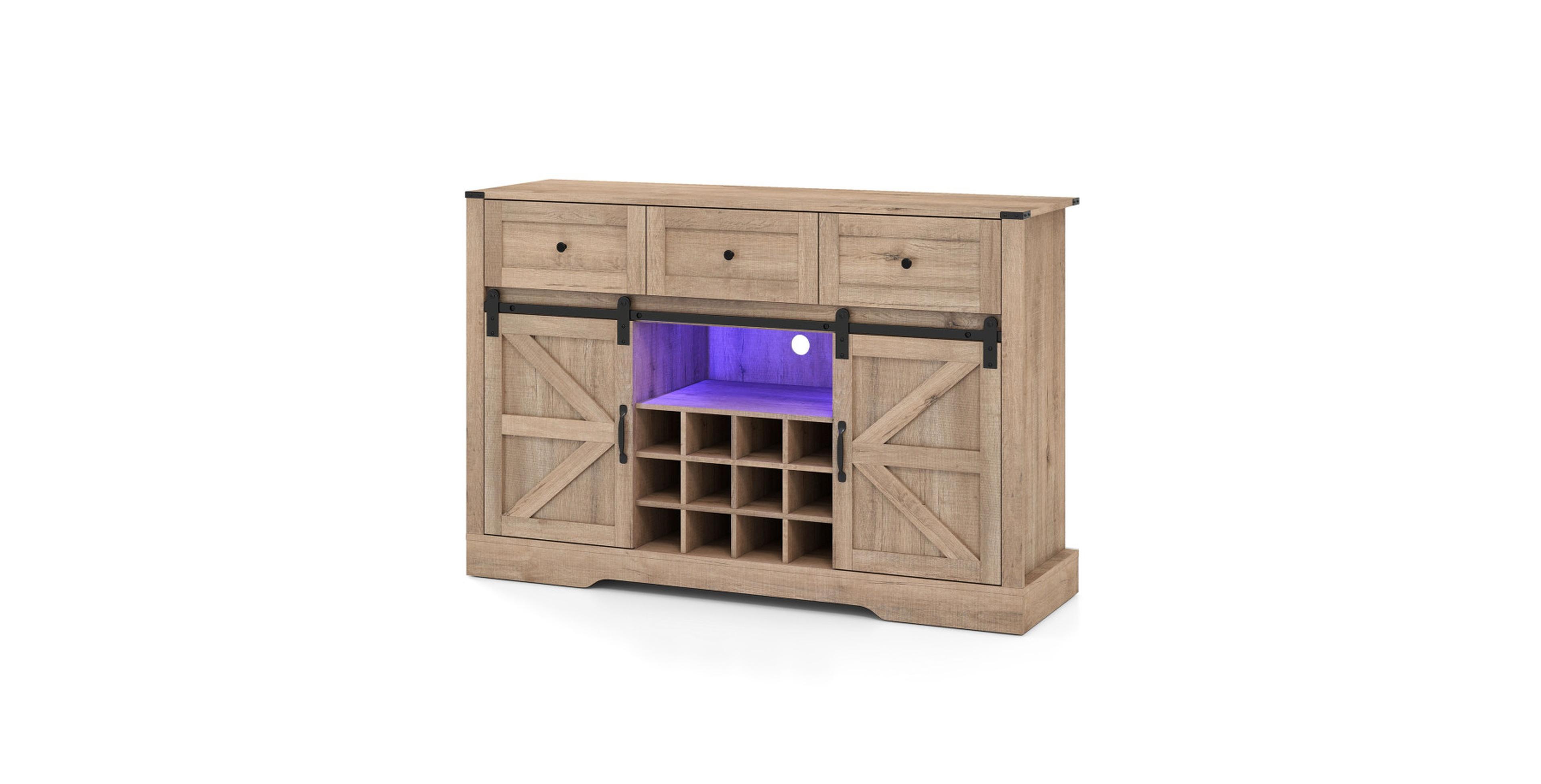 Gouun 52-Inch Wine Bar Cabinet with Sliding Led Barn Doors