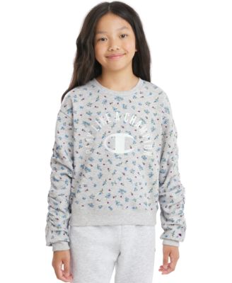 Girls' 7-16 Printed Ruched Crewneck Sweatshirt