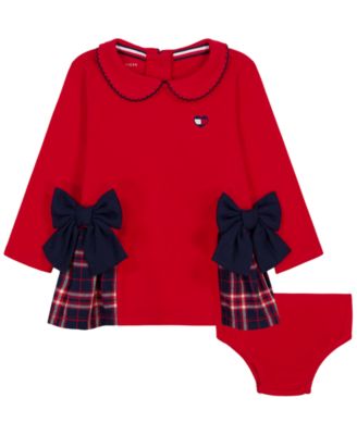 Baby Girls' Long-Sleeve Peter Pan Collar Dress and Diaper Cover, 2-Piece Set