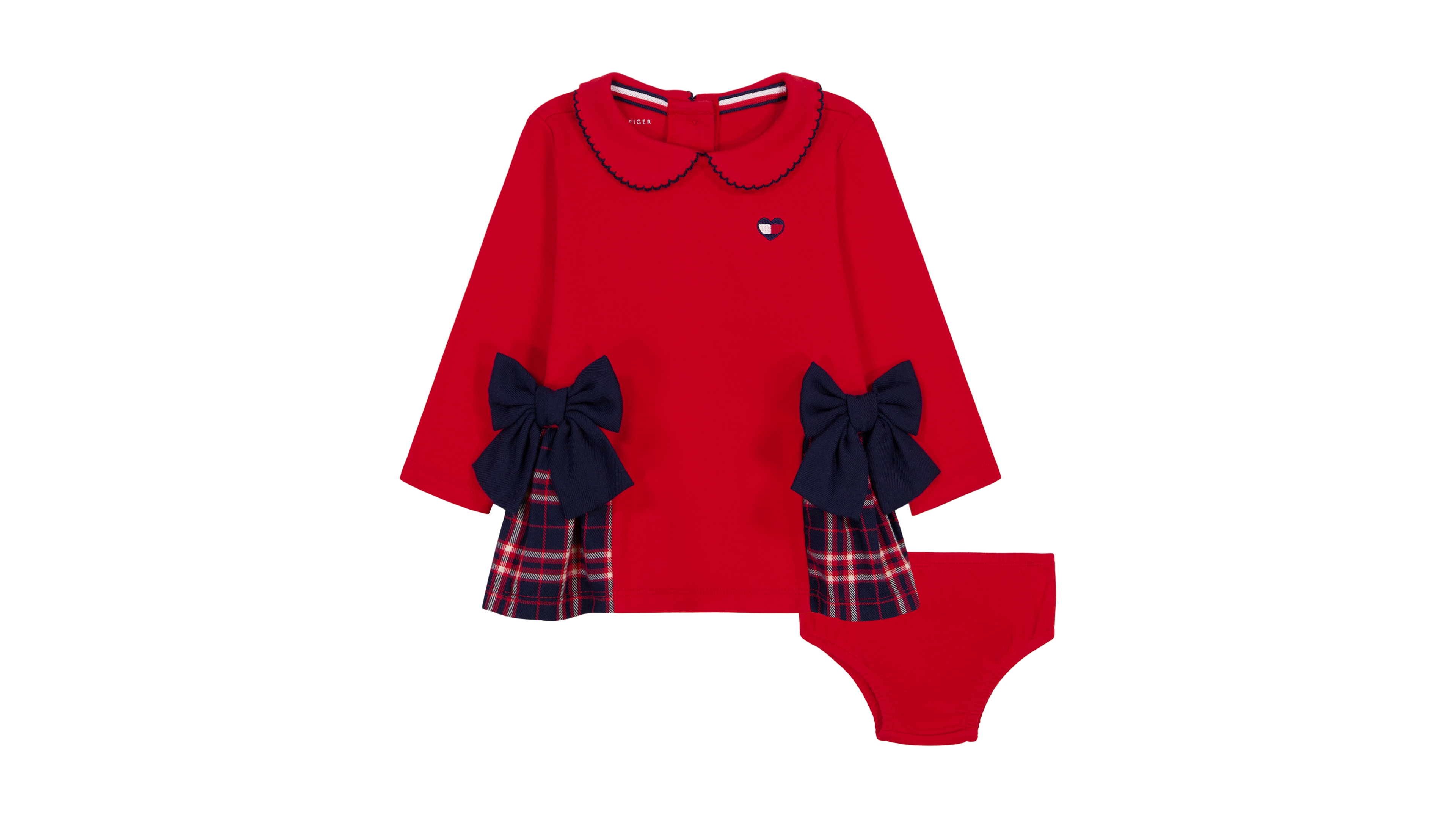 Tommy Hilfiger Baby Girls' Long-Sleeve Peter Pan Collar Dress and Diaper Cover, 2-Piece Set