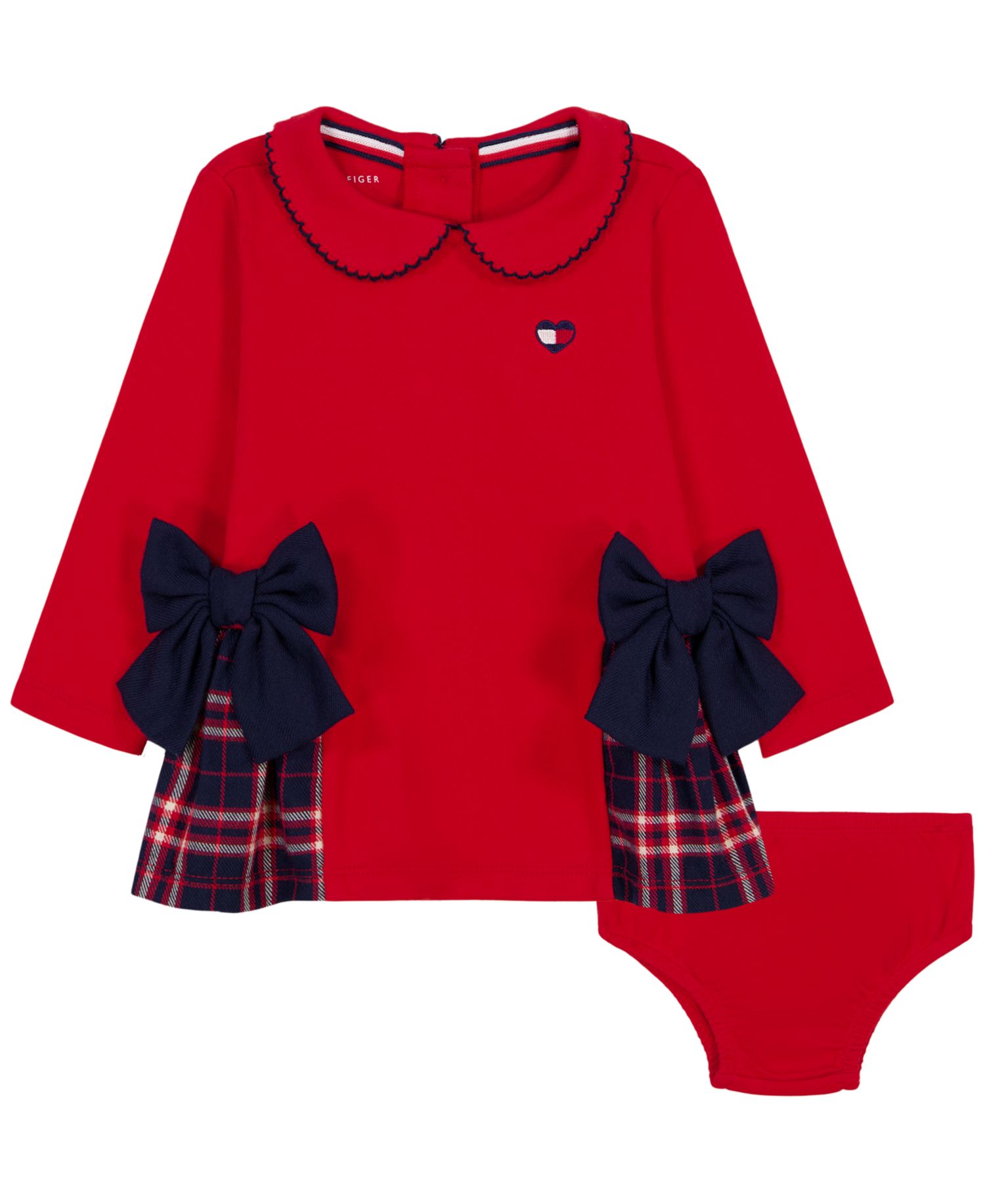 Baby Girls' Long-Sleeve Peter Pan Collar Dress and Diaper Cover, 2-Piece Set