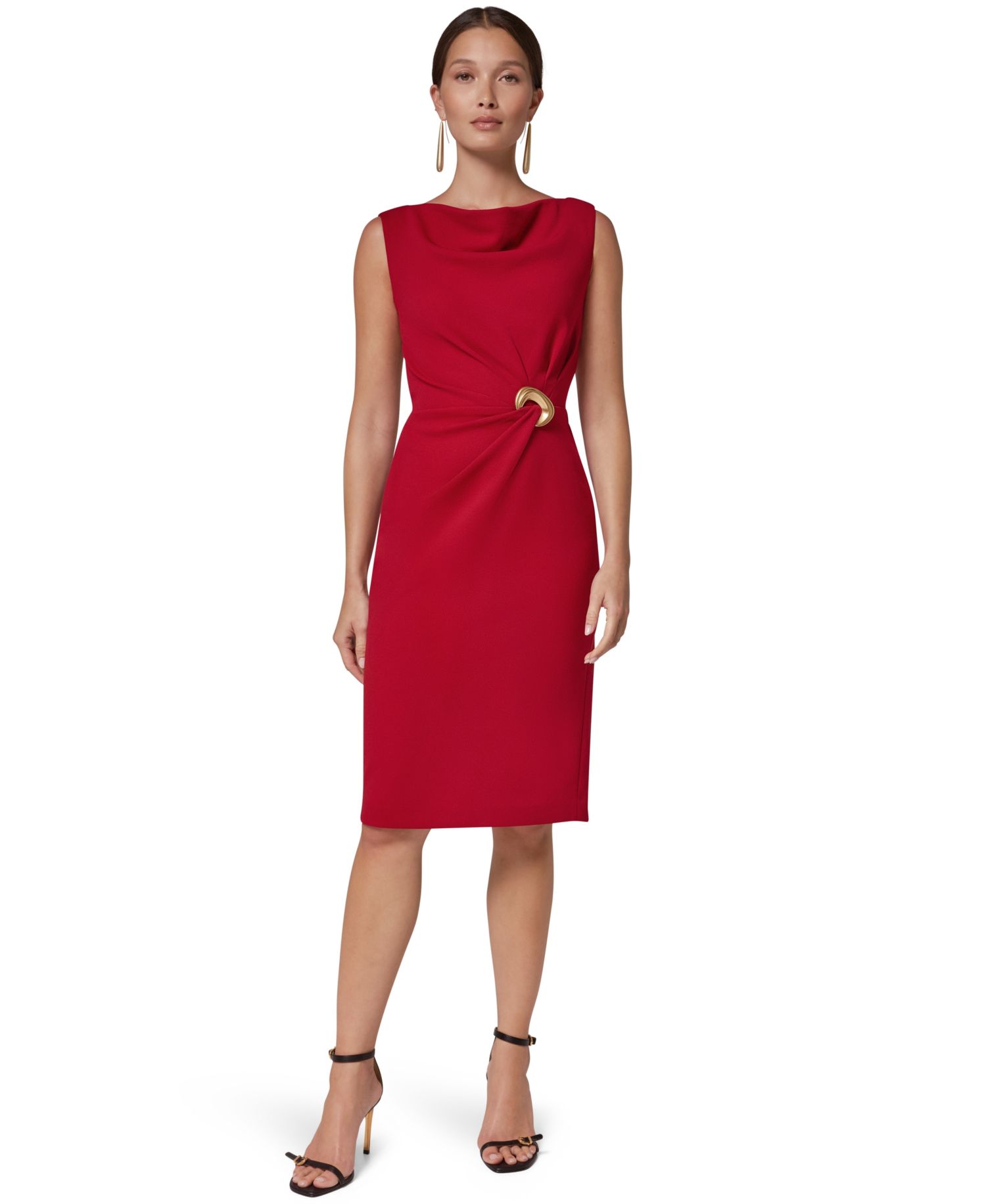 Women's Sleeveless Cowl-Neck Hardware Sheath Dress