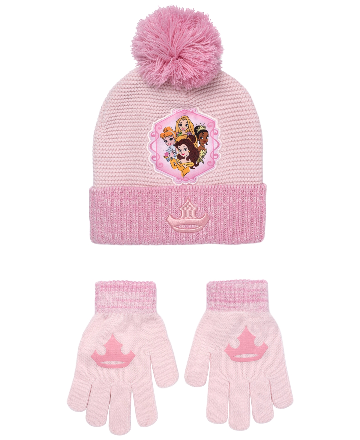 Disney Girls' Disney Princess Pom-Pom Hat and Gloves, 2-Piece Set - Pink