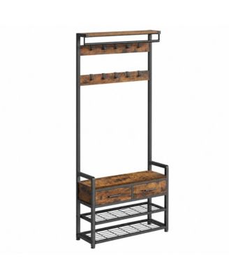 Entryway Hall Tree with Shoe Bench and 2 Drawers, 10 Hooks, 31.7 x 11.8 x 71.5 Inches