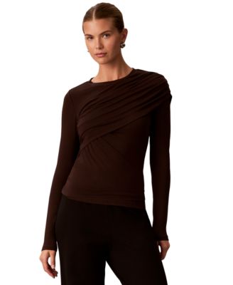 Women's Long-Sleeve Wrap Rayon-Blend T-Shirt
