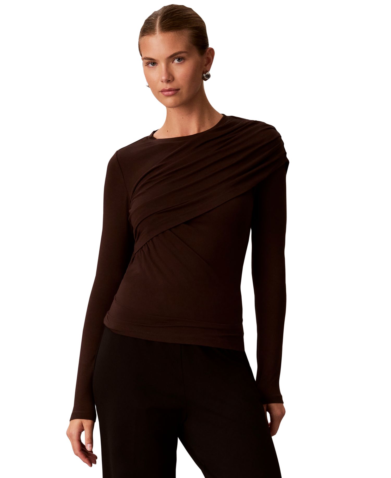 Women's Long-Sleeve Wrap Rayon-Blend Sweater