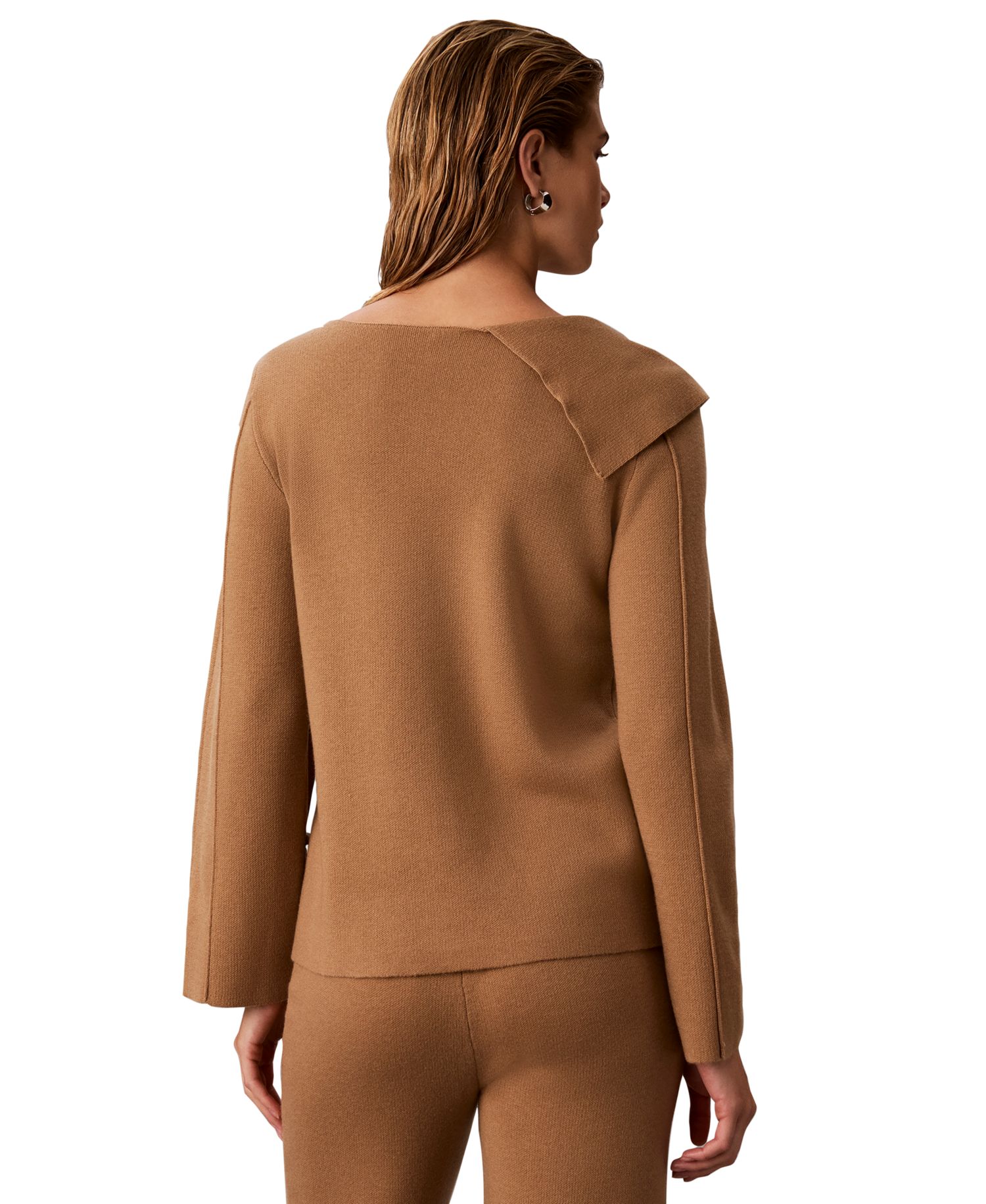 Petite Asymmetrical Drape Boat Neck Long-Sleeve Sweater