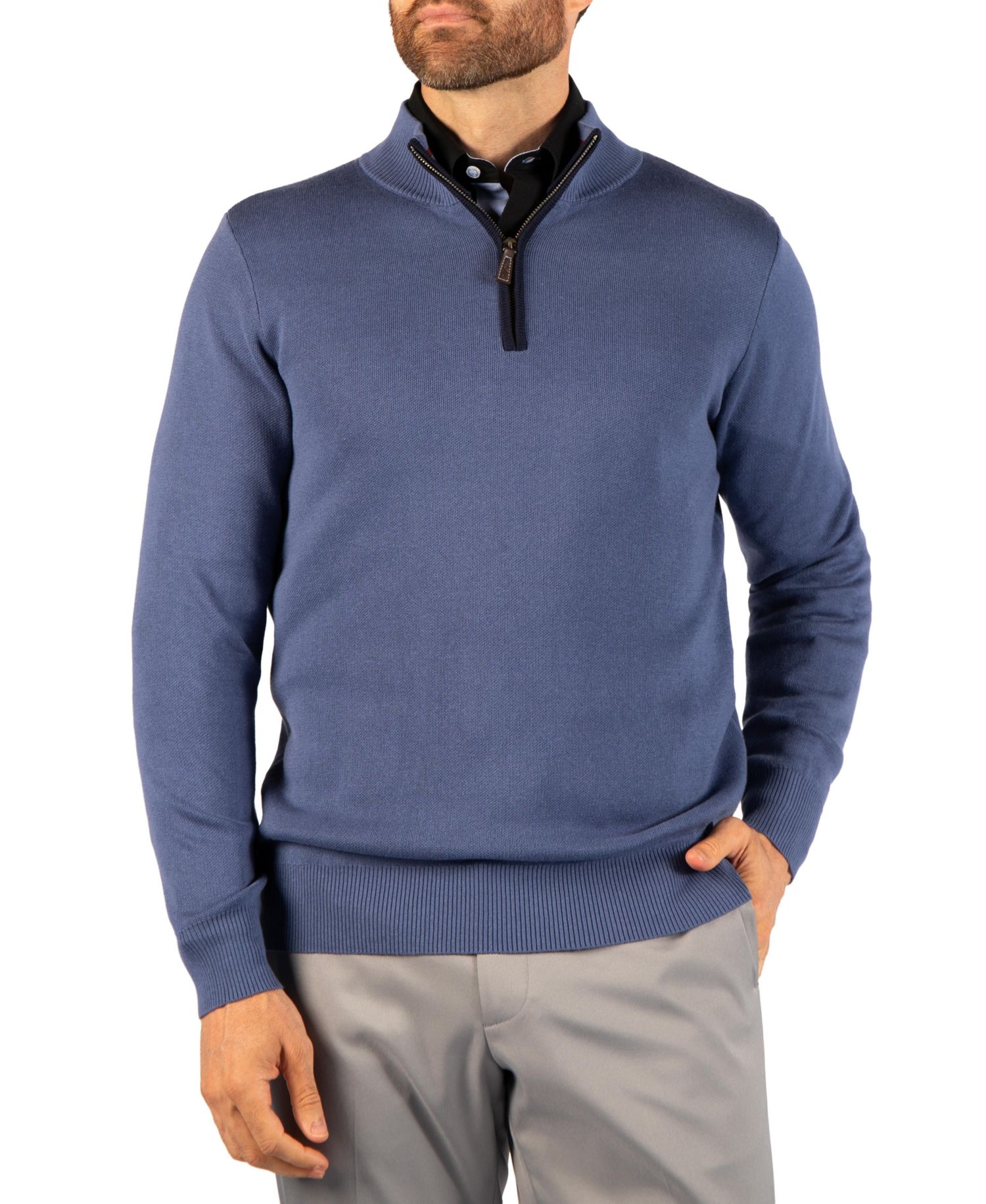 Men's Fine Knit Quarter Zip with Contrast Tipping Sweater