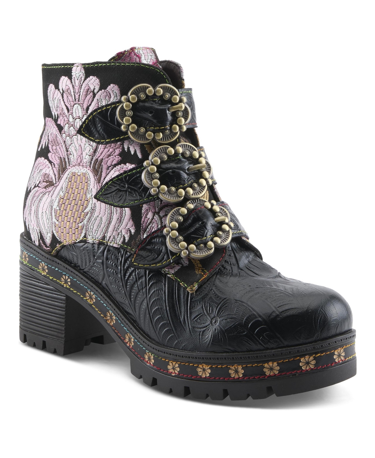 L'Artiste Women's Spring Step Brazza Platform Bootie with Floral Embroidery
