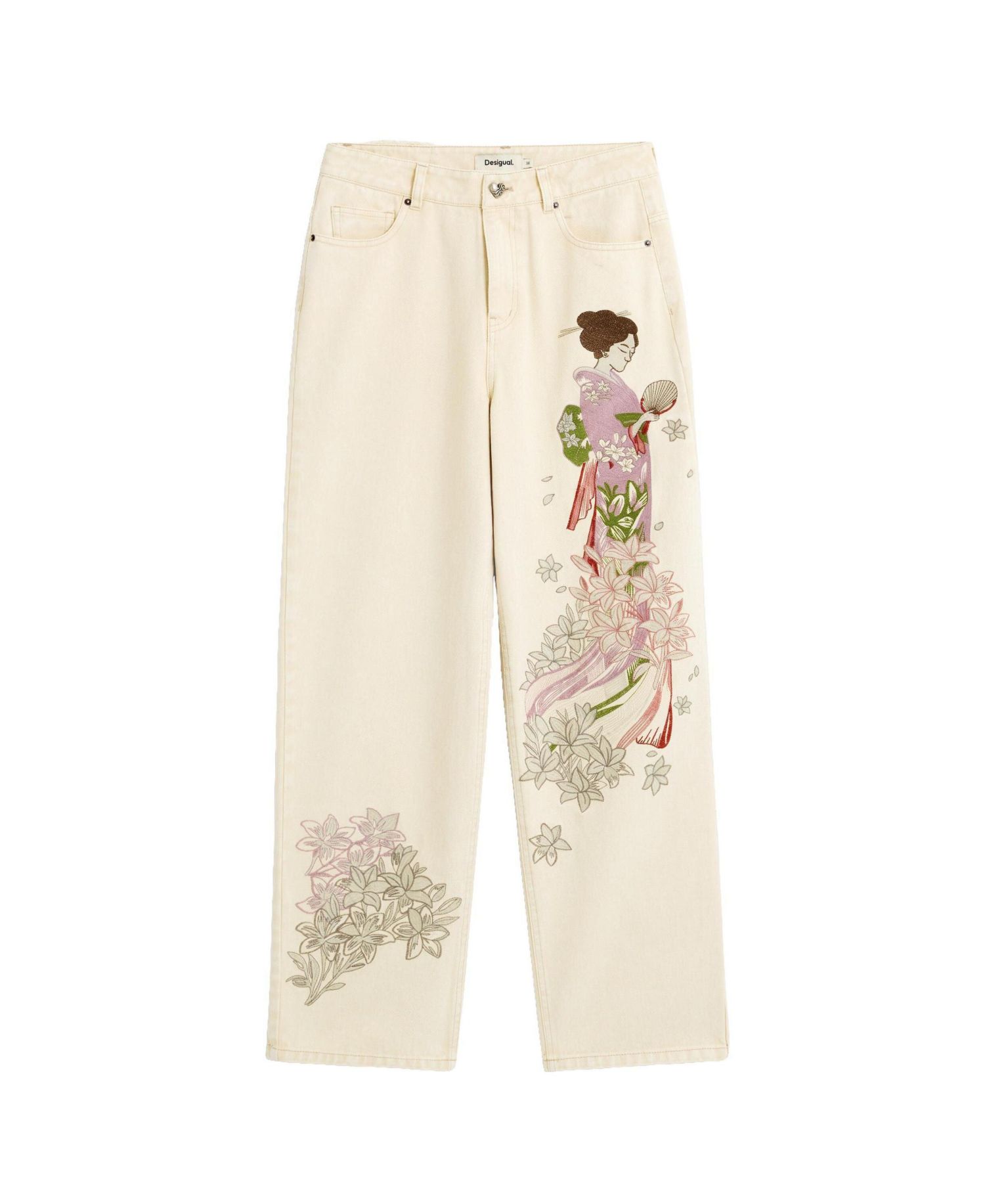 Women's High-Rise Wide-Leg Embroidered Jeans