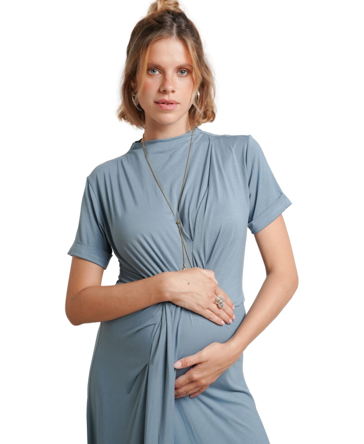 Talia Twist Mock Neck Front Slit Dress