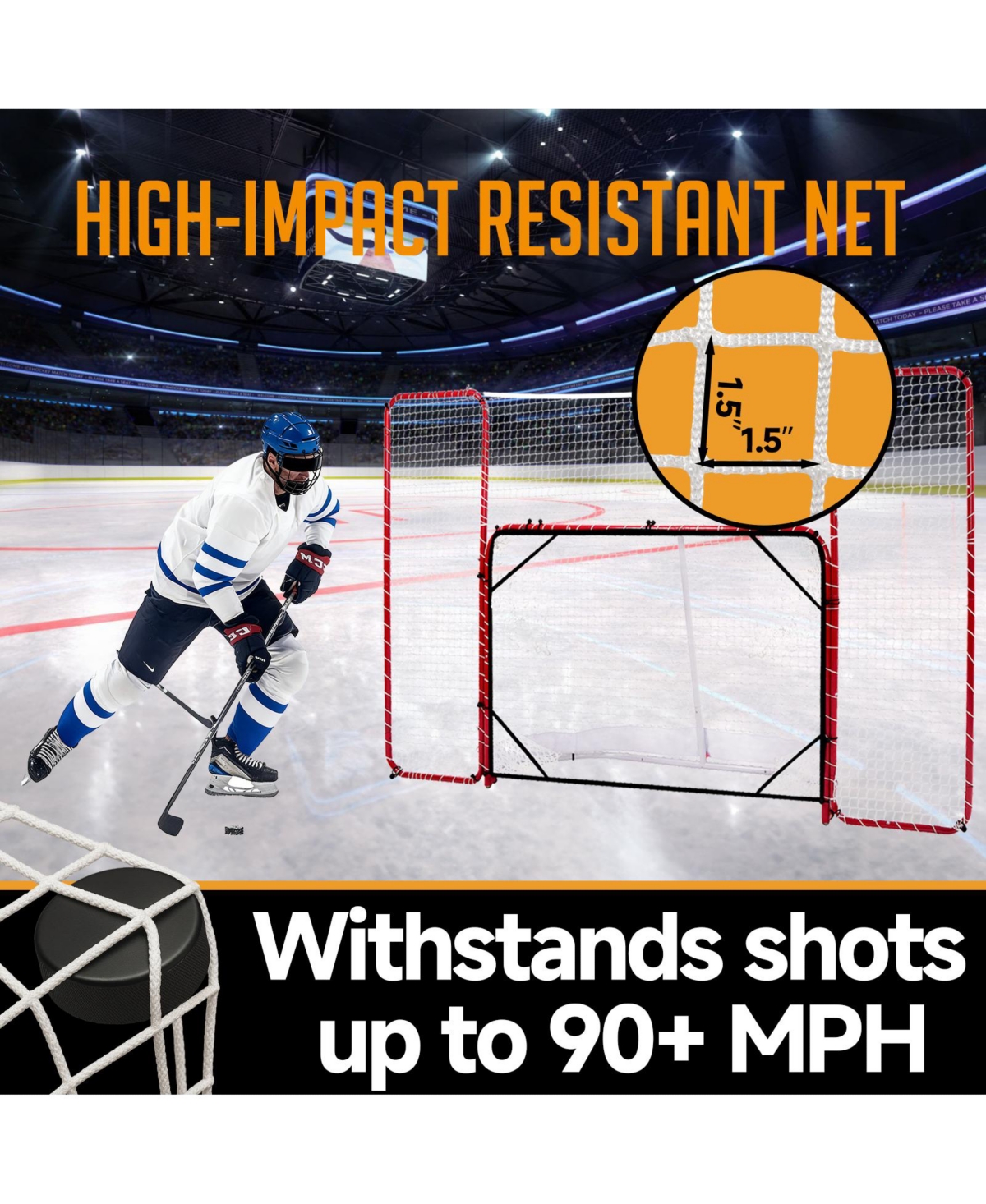Zealfeel Hockey Net with Backstop 10x6FT, Pro Hockey Goal Training Set with Target Nets, Heavy-Duty Steel Frame and 5-Strand Tear-Resistant Netting