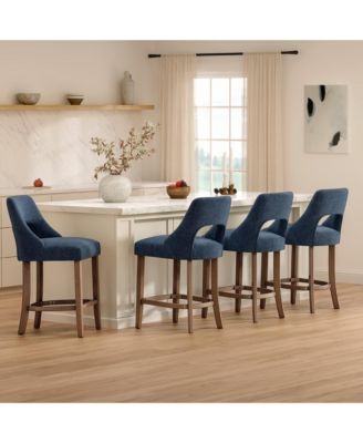 Masion Boucle Counter Height Bar Stools Set of 4, Upholstered Kitchen Island Stools, Modern Counter Chairs with Cutout Back, Mid-Century Style