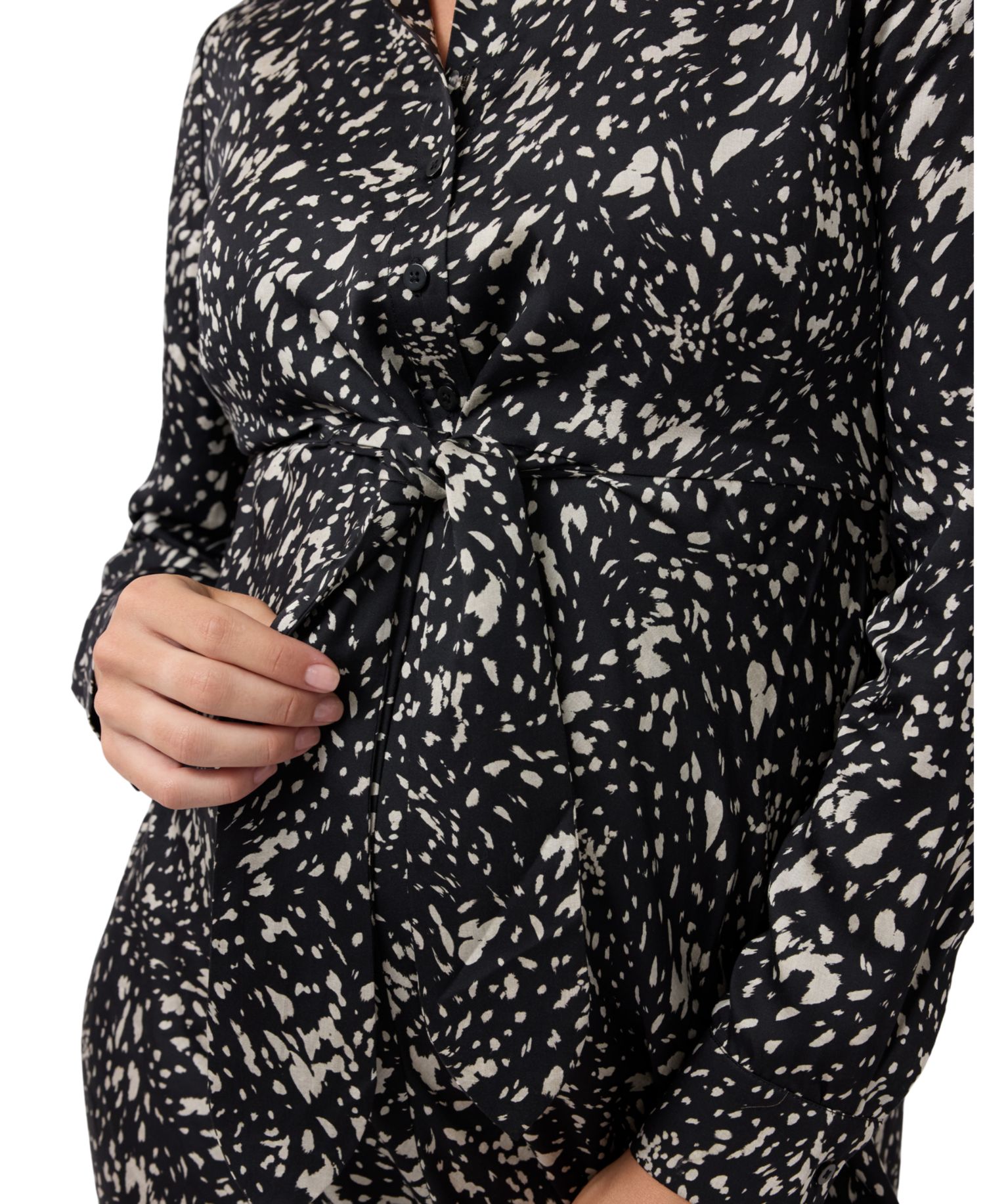 Maternity Tie-Front Midi Long-Sleeve Animal-Print Shirt Dress