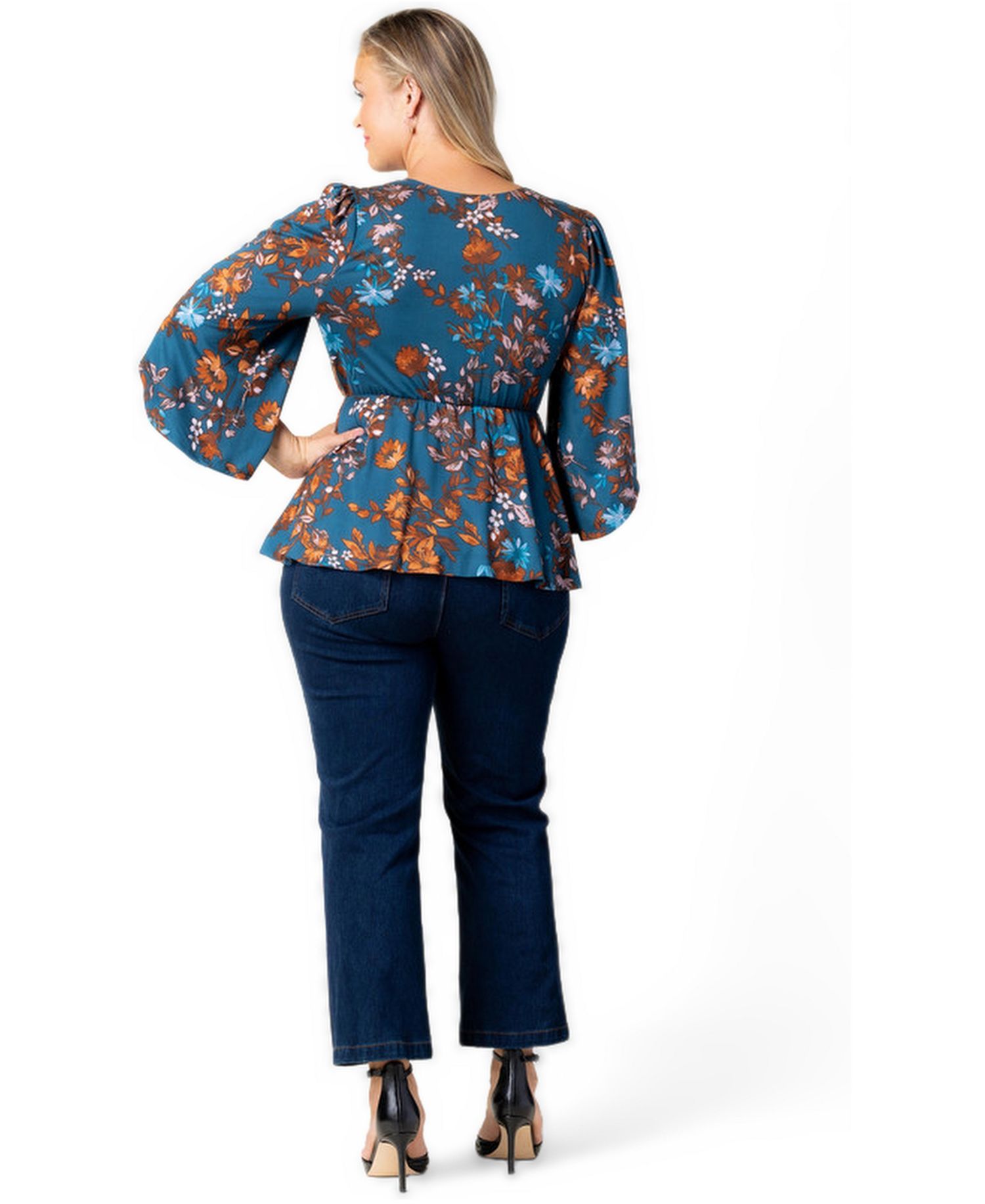 Plus Size Priscilla Peplum 3/4-Sleeve Surplice V-Neckline Top